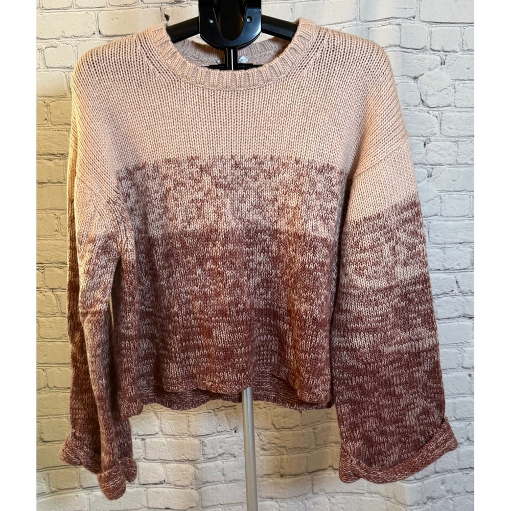 Carve Designs Ombre Chunky Knit Sweater Peach Mauve Pink‎ Crew Neck Womens Large